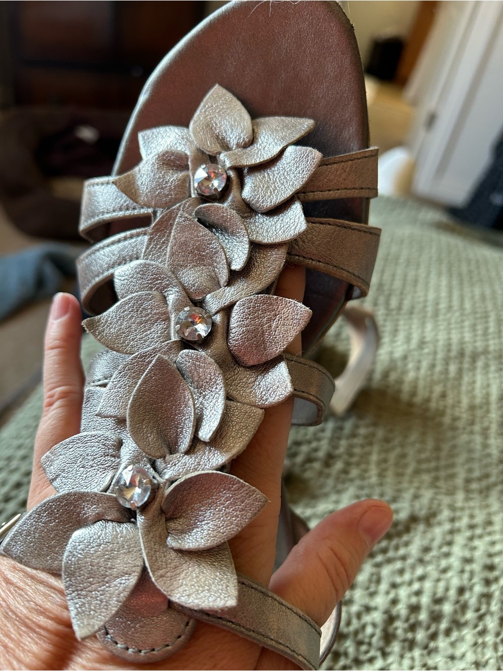 Paul Green Embellished Floral Metallic Sandals - Silver tone 10.5M